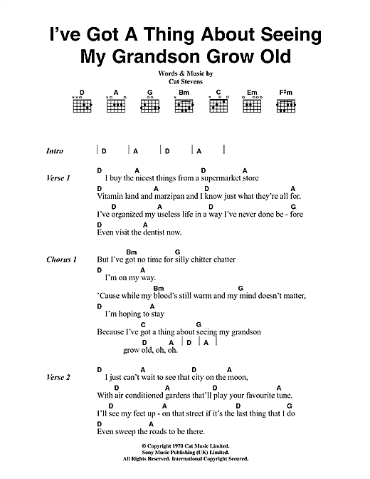 I've Got A Thing About Seeing My Grandson Grow Old (Guitar Chords/Lyrics) von Cat Stevens