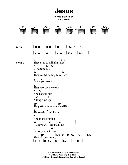 Jesus (Guitar Chords/Lyrics) von Cat Stevens