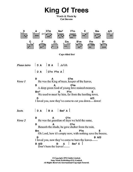 King Of Trees (Guitar Chords/Lyrics) von Cat Stevens