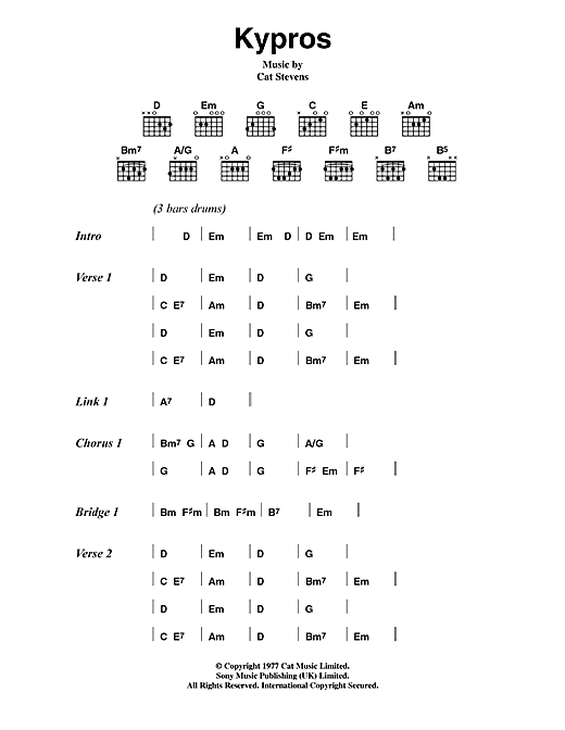 Kypros (Guitar Chords/Lyrics) von Cat Stevens