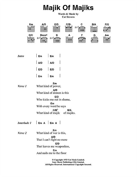 Majik Of Majiks (Guitar Chords/Lyrics) von Cat Stevens