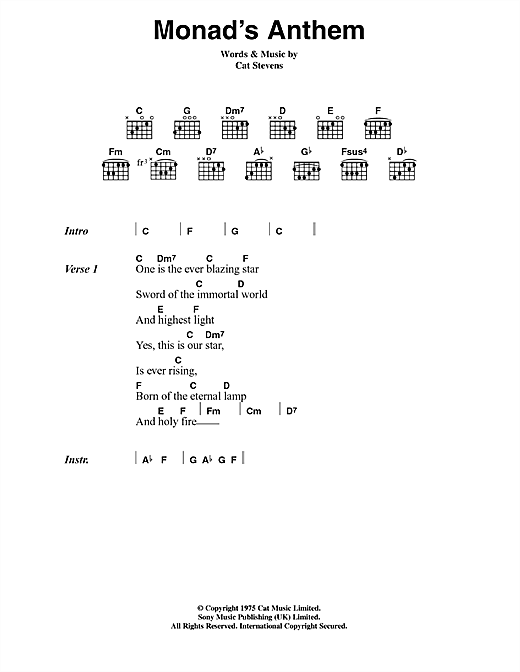 Monad's Anthem (Guitar Chords/Lyrics) von Cat Stevens