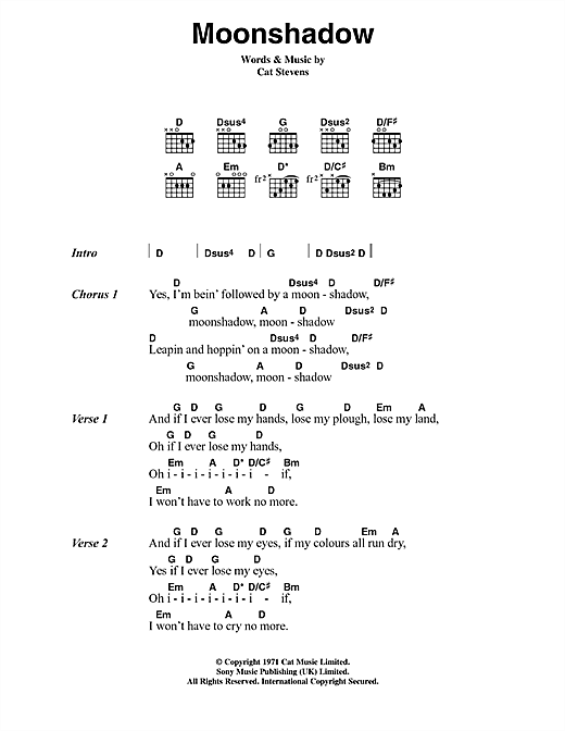 Moonshadow (Guitar Chords/Lyrics) von Cat Stevens