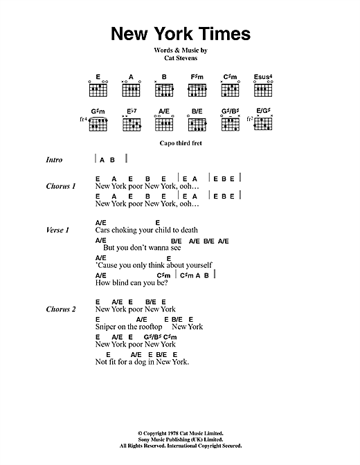 New York Times (Guitar Chords/Lyrics) von Cat Stevens