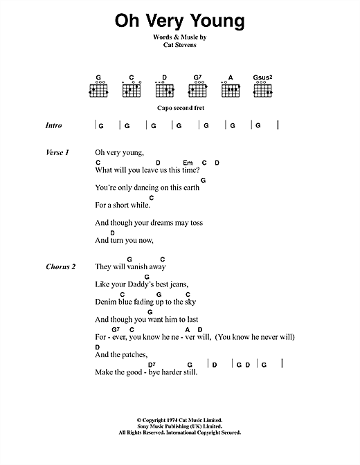 Oh Very Young (Guitar Chords/Lyrics) von Cat Stevens