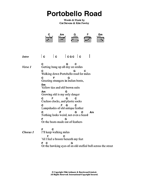 Portobello Road (Guitar Chords/Lyrics) von Cat Stevens