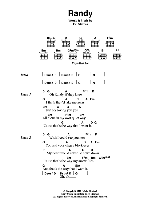 Randy (Guitar Chords/Lyrics) von Cat Stevens