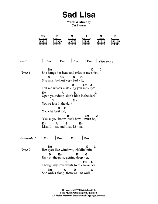 Sad Lisa (Guitar Chords/Lyrics) von Cat Stevens