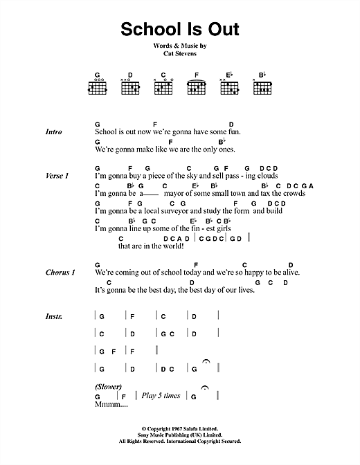 School Is Out (Guitar Chords/Lyrics) von Cat Stevens