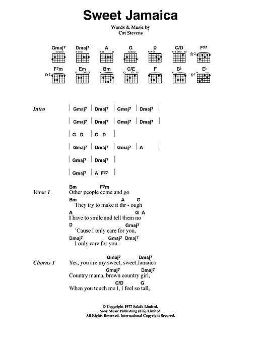 Sweet Jamaica (Guitar Chords/Lyrics) von Cat Stevens