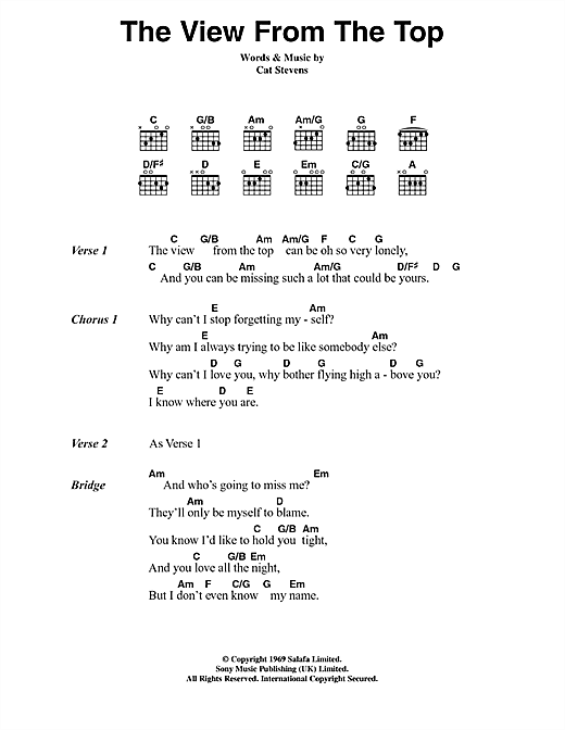 The View From The Top (Guitar Chords/Lyrics) von Cat Stevens