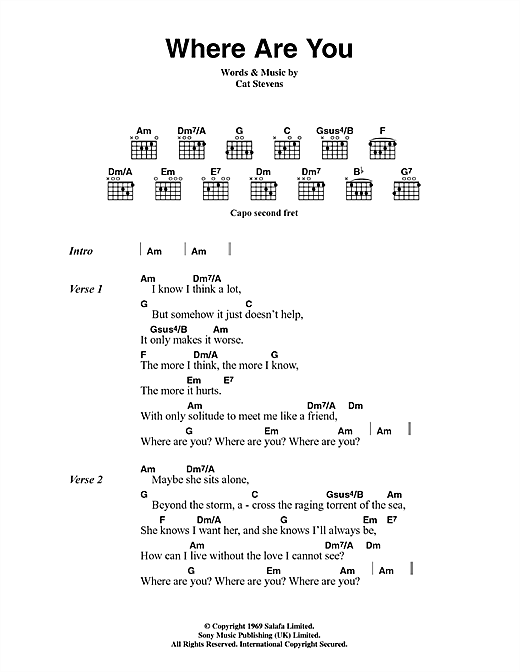 Where Are You? (Guitar Chords/Lyrics) von Cat Stevens