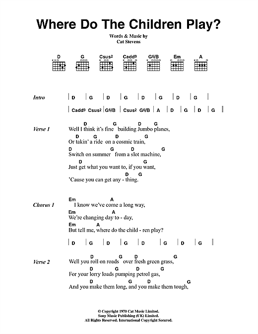 Where Do The Children Play? (Guitar Chords/Lyrics) von Cat Stevens