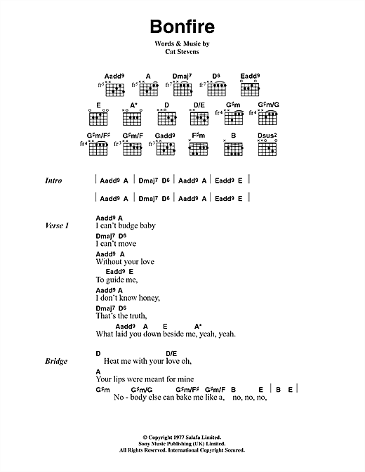 Bonfire (Guitar Chords/Lyrics) von Cat Stevens