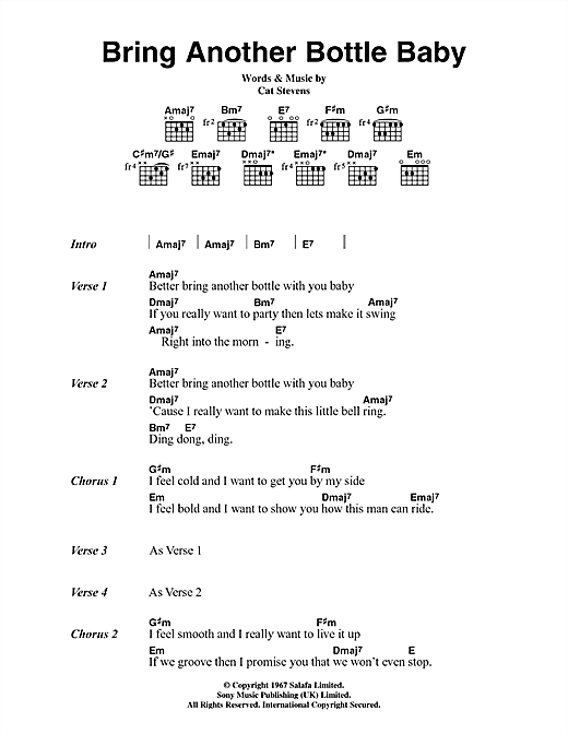 Bring Another Bottle Baby (Guitar Chords/Lyrics) von Cat Stevens