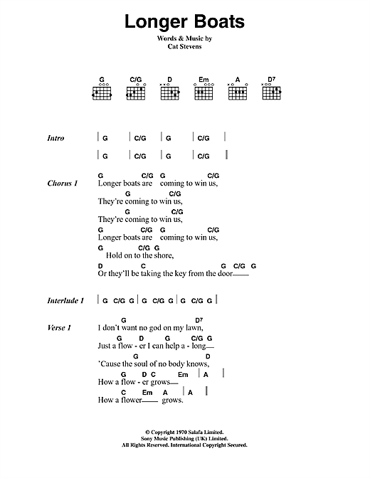 Longer Boats (Guitar Chords/Lyrics) von Cat Stevens