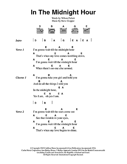 In The Midnight Hour (Guitar Chords/Lyrics) von Wilson Pickett