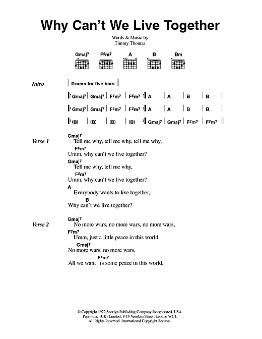 Why Can't We Live Together (Guitar Chords/Lyrics) von Timmy Thomas