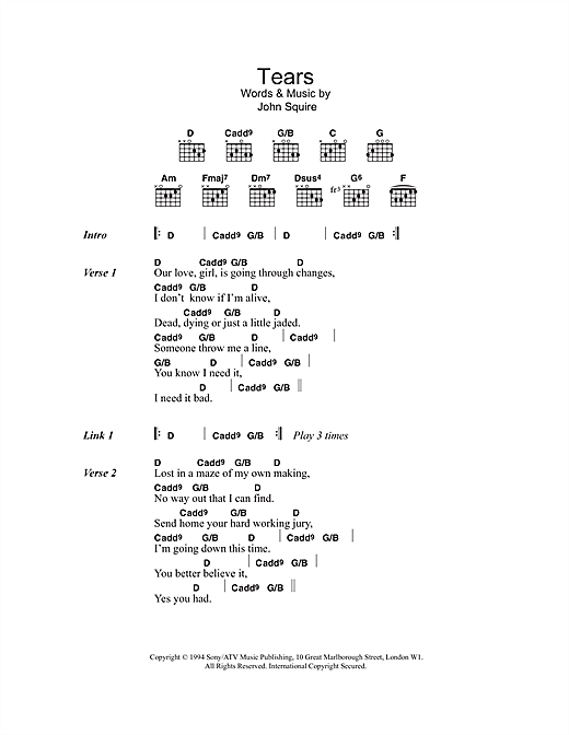 Tears (Guitar Chords/Lyrics) von The Stone Roses