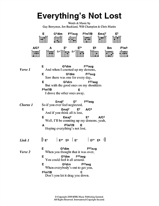 Everything's Not Lost (Guitar Chords/Lyrics) von Coldplay