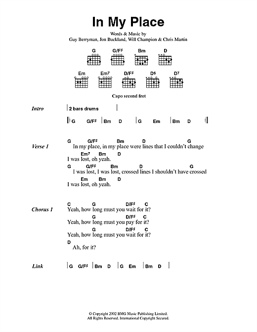 In My Place (Guitar Chords/Lyrics) von Coldplay