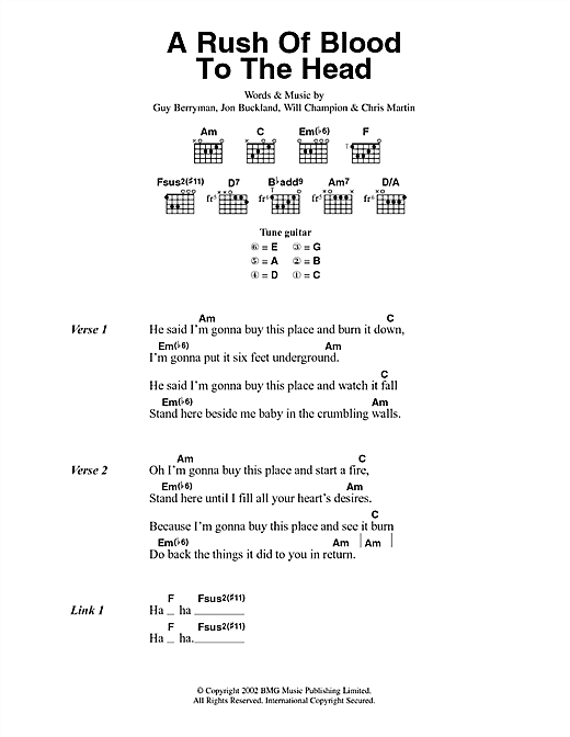 A Rush Of Blood To The Head (Guitar Chords/Lyrics) von Coldplay