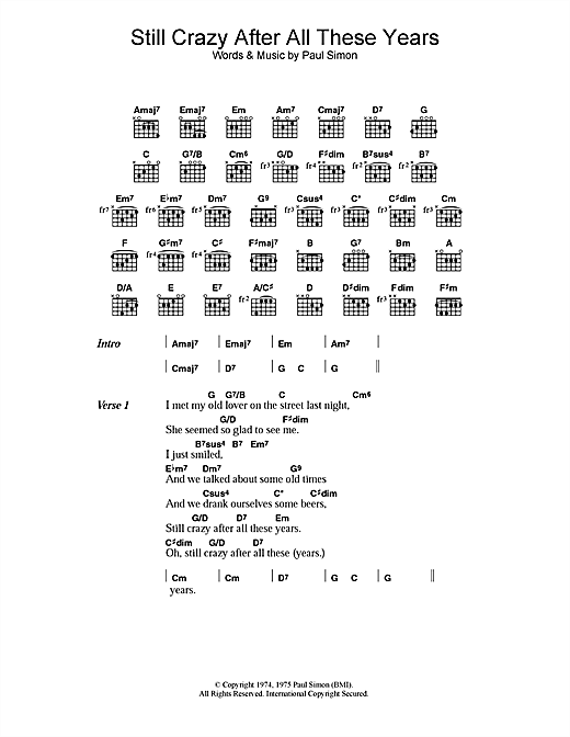 Still Crazy After All These Years (Guitar Chords/Lyrics) von Paul Simon