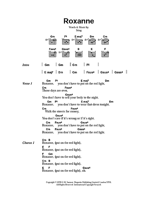 Roxanne (Guitar Chords/Lyrics) von The Police