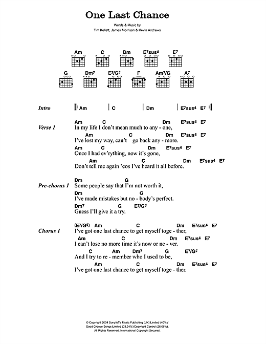 One Last Chance (Guitar Chords/Lyrics) von James Morrison