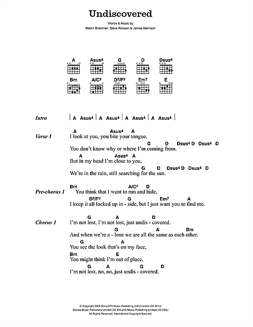 Undiscovered (Guitar Chords/Lyrics) von James Morrison