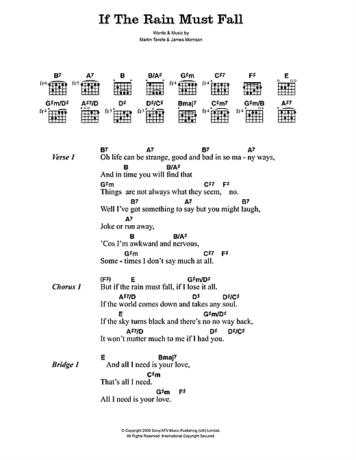 If The Rain Must Fall (Guitar Chords/Lyrics) von James Morrison