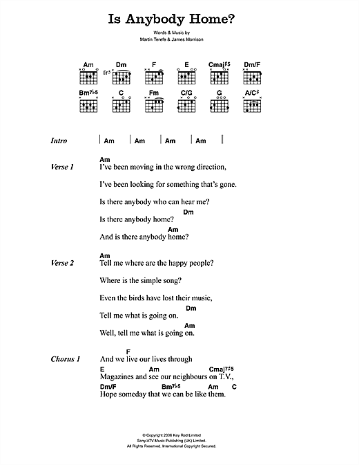 Is Anybody Home? (Guitar Chords/Lyrics) von James Morrison