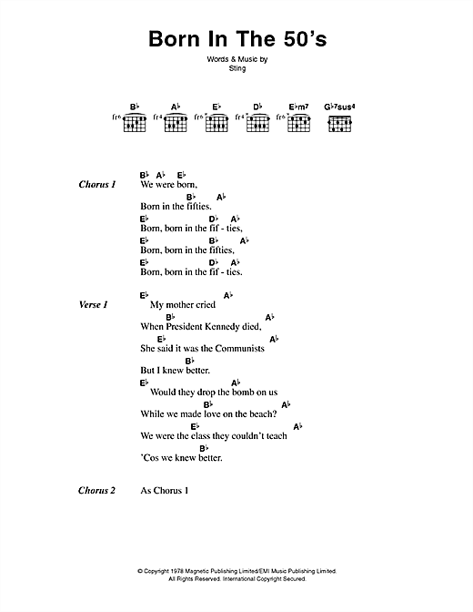 Born In The Fifties (Guitar Chords/Lyrics) von The Police