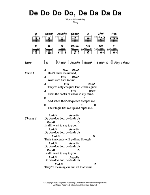 De Do Do Do, De Da Da Da (Guitar Chords/Lyrics) von The Police