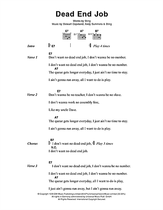 Dead End Job (Guitar Chords/Lyrics) von The Police