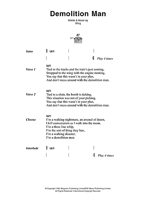 Demolition Man (Guitar Chords/Lyrics) von The Police