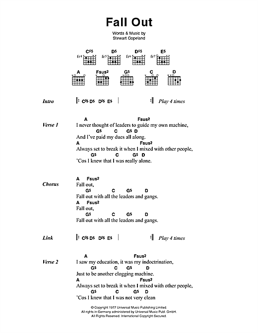 Fall Out (Guitar Chords/Lyrics) von The Police