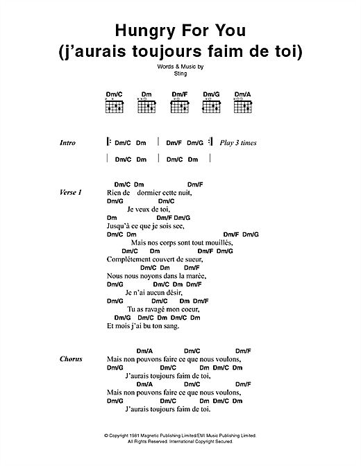 Hungry For You (J'aurais Toujours Faim De Toi) (Guitar Chords/Lyrics) von The Police