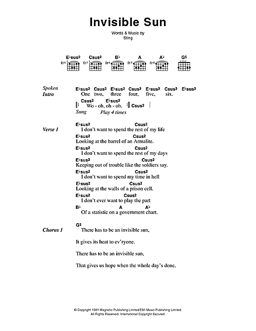 Invisible Sun (Guitar Chords/Lyrics) von The Police