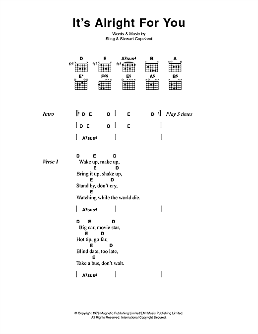 It's Alright For You (Guitar Chords/Lyrics) von The Police