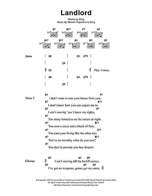 Landlord (Guitar Chords/Lyrics) von The Police