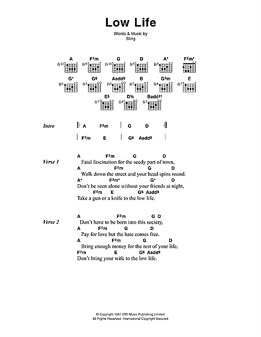 Low Life (Guitar Chords/Lyrics) von The Police