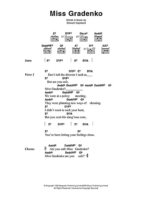 Miss Gradenko (Guitar Chords/Lyrics) von The Police