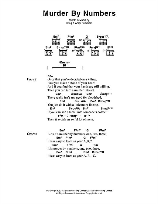 Murder By Numbers (Guitar Chords/Lyrics) von The Police