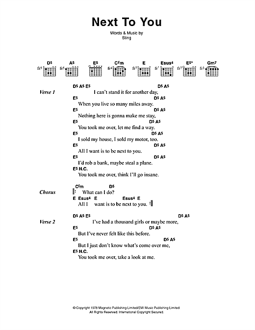 Next To You (Guitar Chords/Lyrics) von The Police