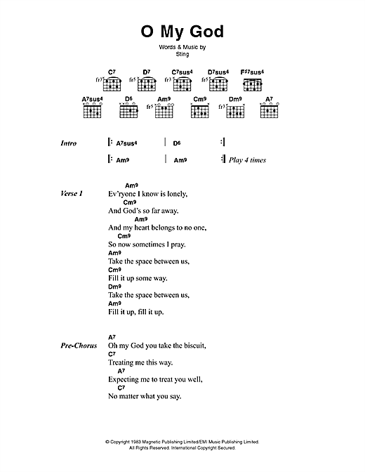 O My God (Guitar Chords/Lyrics) von The Police