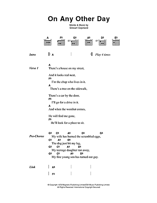 On Any Other Day (Guitar Chords/Lyrics) von The Police