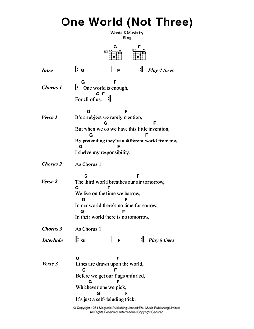 One World (Not Three) (Guitar Chords/Lyrics) von The Police