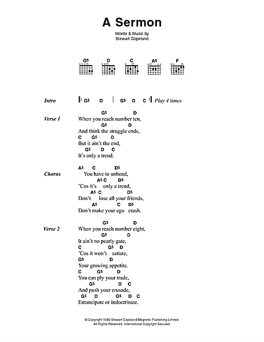 A Sermon (Guitar Chords/Lyrics) von The Police