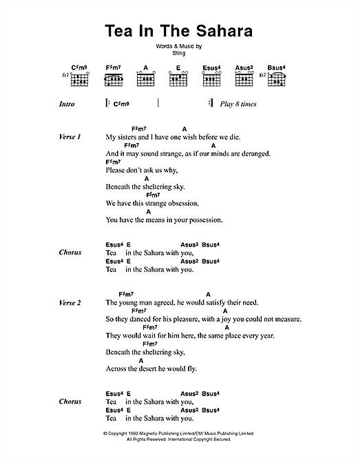 Tea In The Sahara (Guitar Chords/Lyrics) von The Police